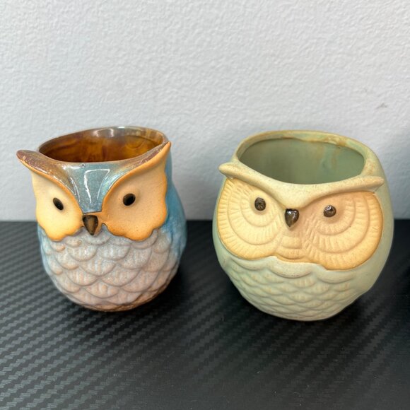 Ceramic Owl Pots Succulent Plant Container Mini Planter Glazed Set of 4 - Picture 3 of 14
